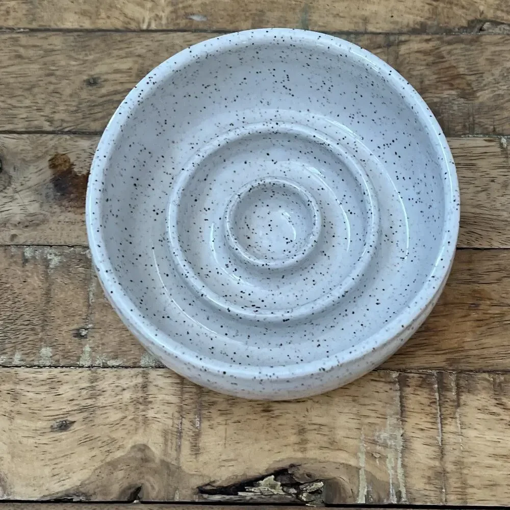 Swanky Ceramics Slow Feed Dog Bowl 5 inches Swirl Bottom White Speckle Finish